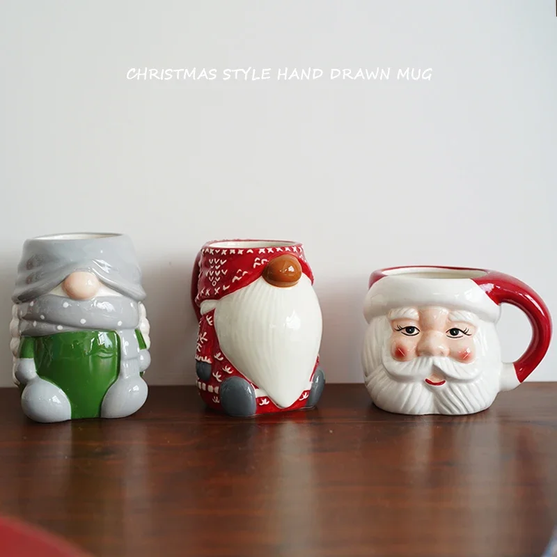 European Style Hand Painted Santa Claus Shape Ceramic Mug Ornaments Living Room Kitchen Bar Milk Coffee Cup Christmas Decoration