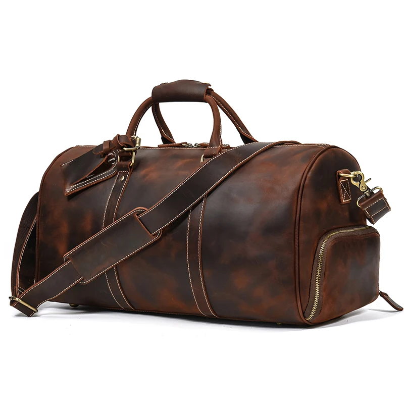 Hot Selling Leather Travel Bag Vintage Leather Travel Duffle Bag With Shoe Pocket Weekend Bag Men Male travel bag luggage bag