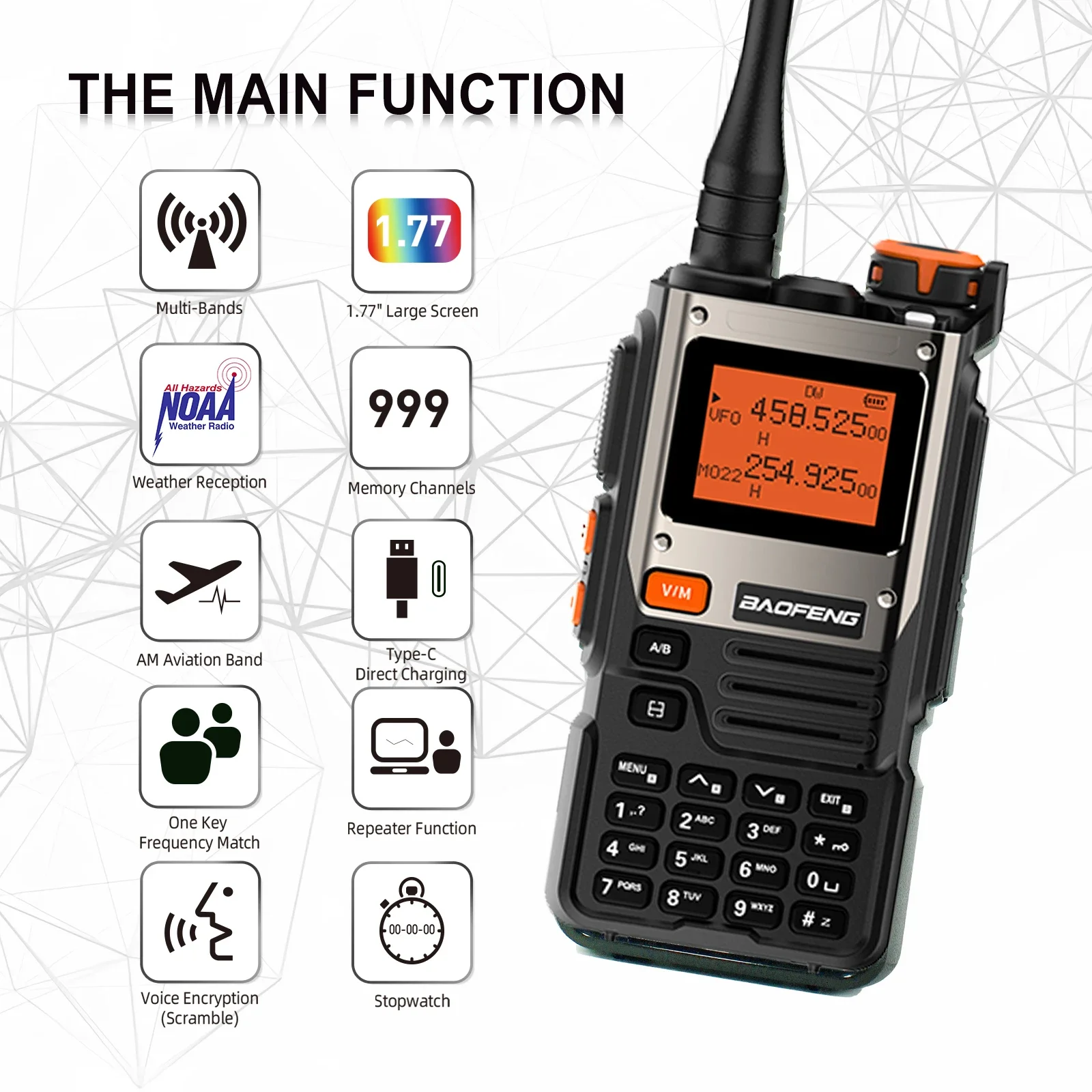 Baofeng Official Store UV-K61 Walkie Talkie Air Band Radio USB-C Charge UHF VHF DTMF FM NOAA Wireless Frequency Two Way Radio