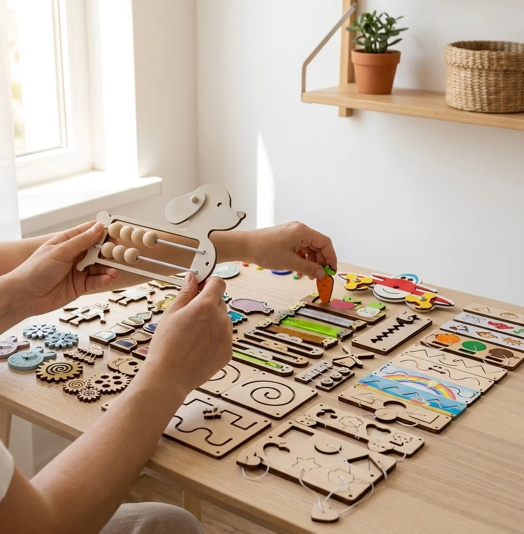 Montessori Busy Board Accessories DIY Wooden Parts Learning Toys Activity Board Components Sensory Game Pieces Baby Toddler Gift