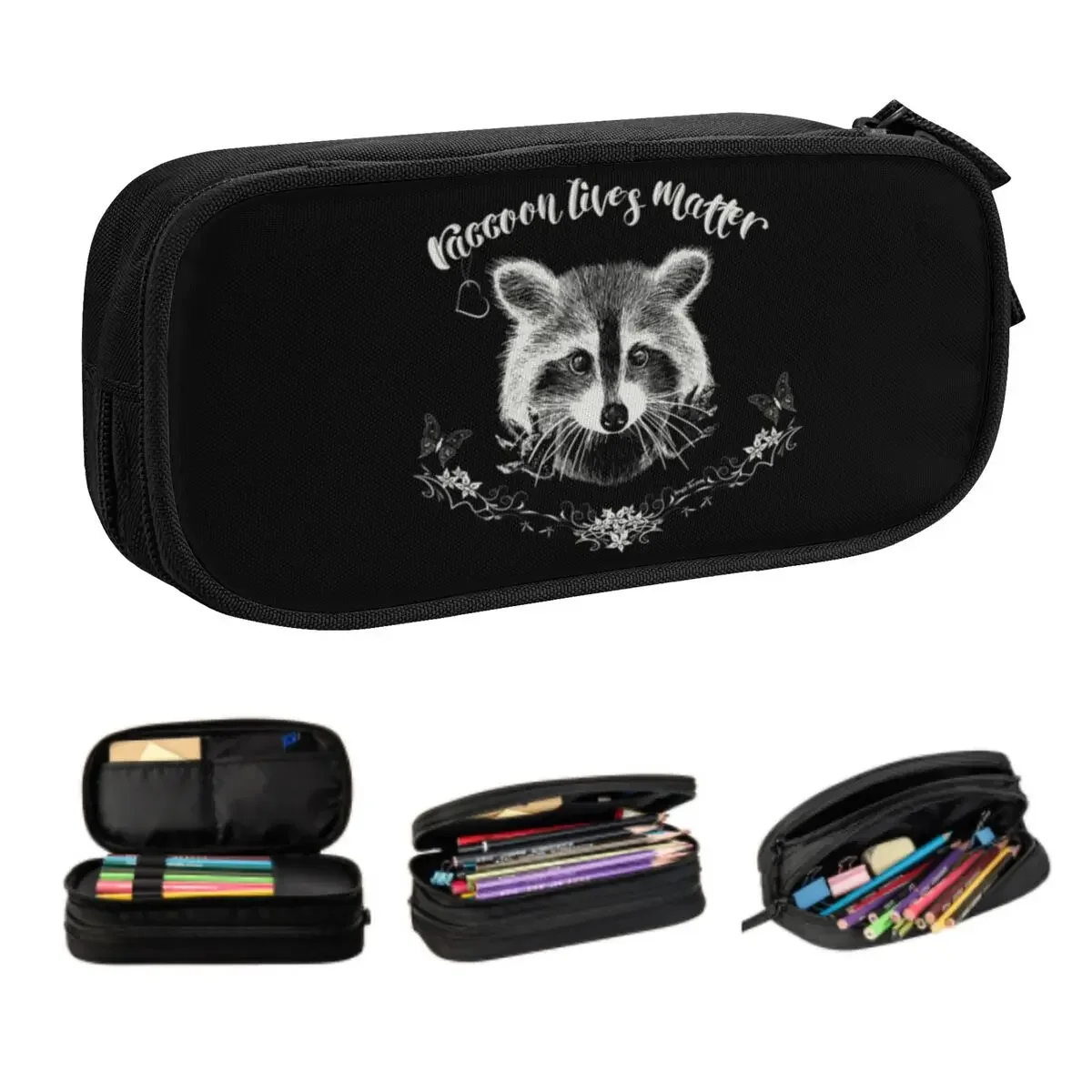 Custom Kawaii Raccoon Lives Matter Iconic Pencil Cases for Trash Panda Racoon Large Capacity Pen Bag Box School Supplies