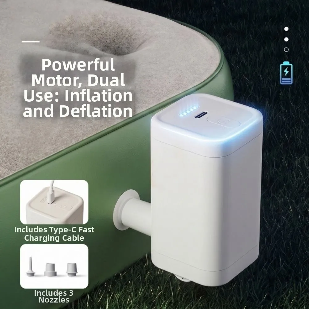 Portable Electric Air Pump with 3 Nozzles Rechargeable Inflator Small Pump Deflatable Inflatable Compression Bag Vacuum Pump