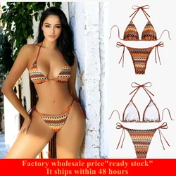 Women's Boho Geo Print Cute Bathing Suit High Waisted Halter Tie Back Swimsuit Triangle Cup Sexy Bikini Set