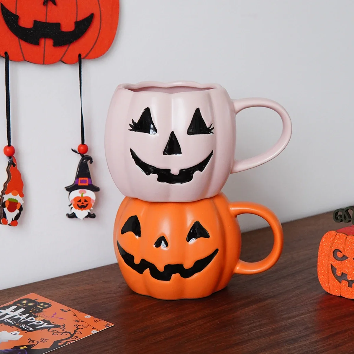

1Pc Halloween Pumpkin Grimace Ceramic Mug, Exquisite Orange Pumpkin Coffee Cup, Home Drinking Cup
