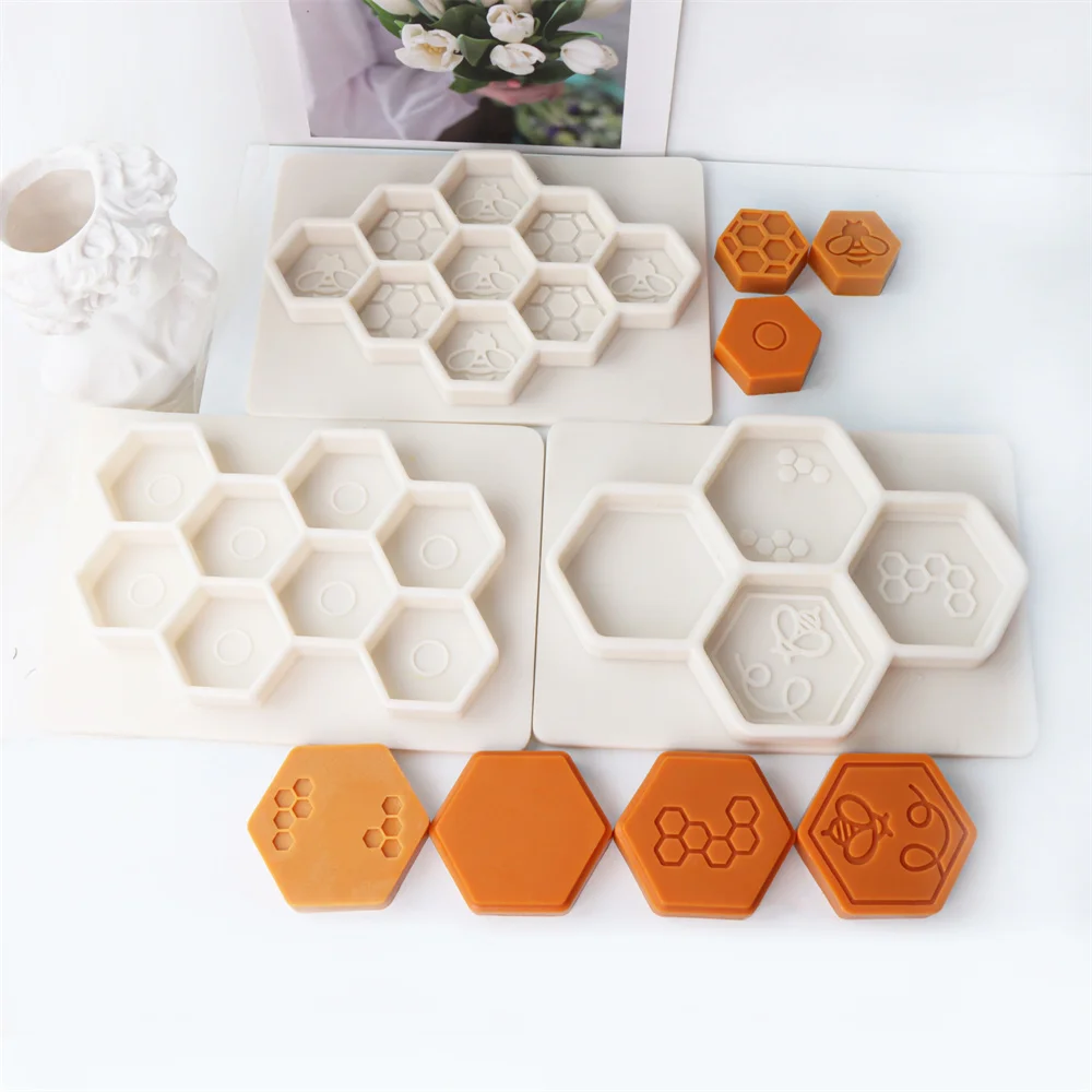 

Bee and Honeycomb Mini Soap Wax Melts Bar Mold Brar Heart Flower Fondant Cake Mold DIY Cake Decoration Beehive Candy Molds