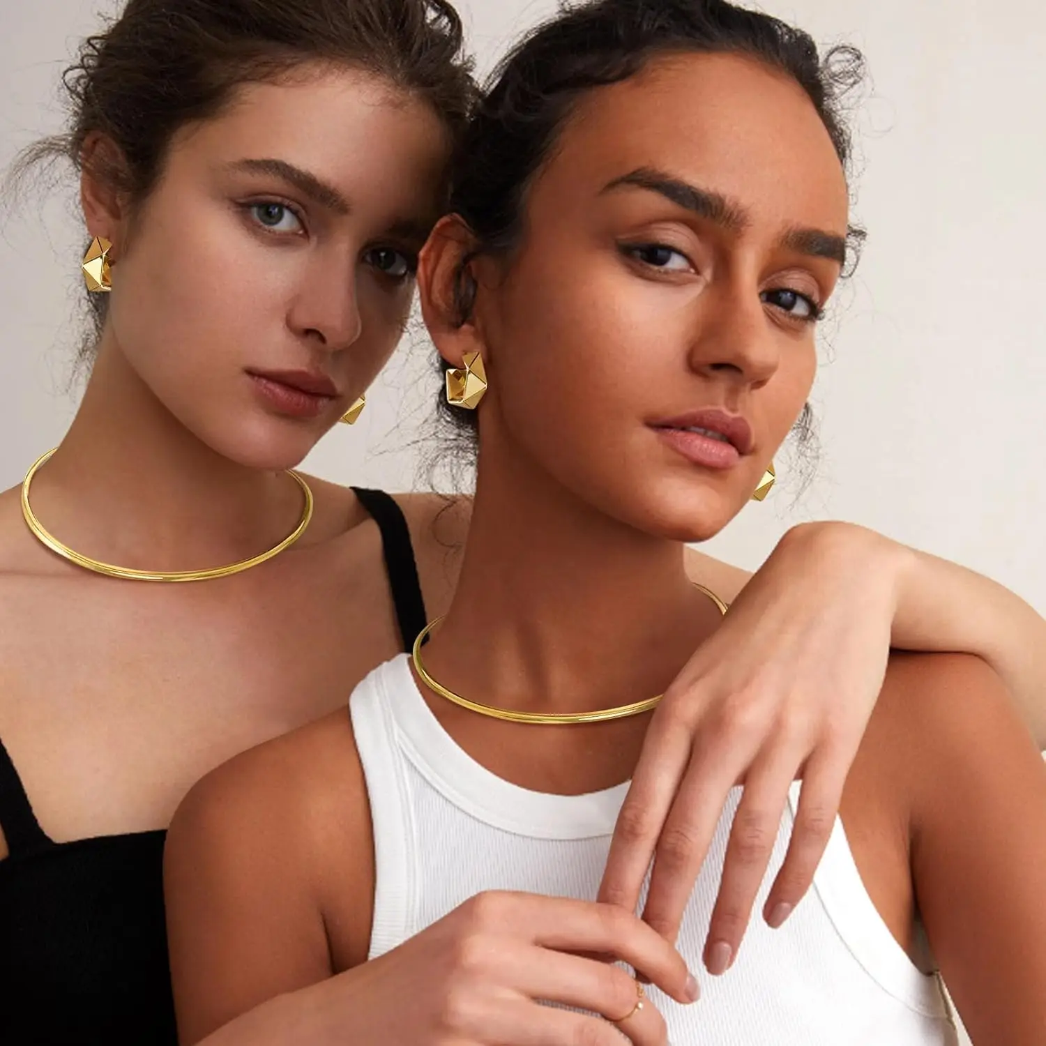 Fashion Trendy Must-have Stainless Steel Gold Plated Metal Plain Cuff Choker Collar Necklace for Women