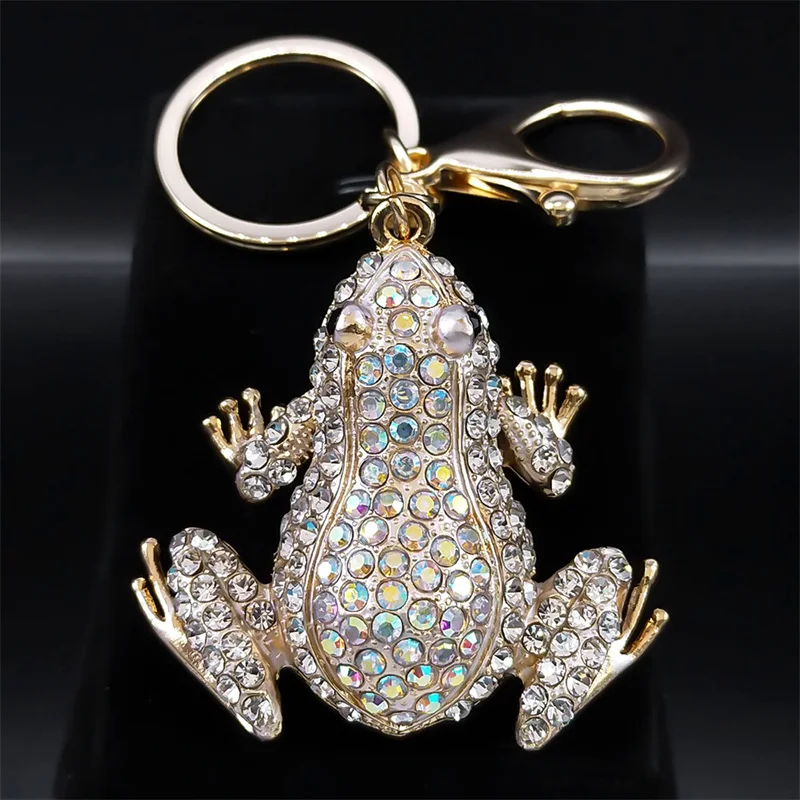 Animal Frog Car Keychains for Women Men Green Rhinestone Alloy Gold Color Keyring Bag Souvenir Charm Jewelry porte clés K5266S01