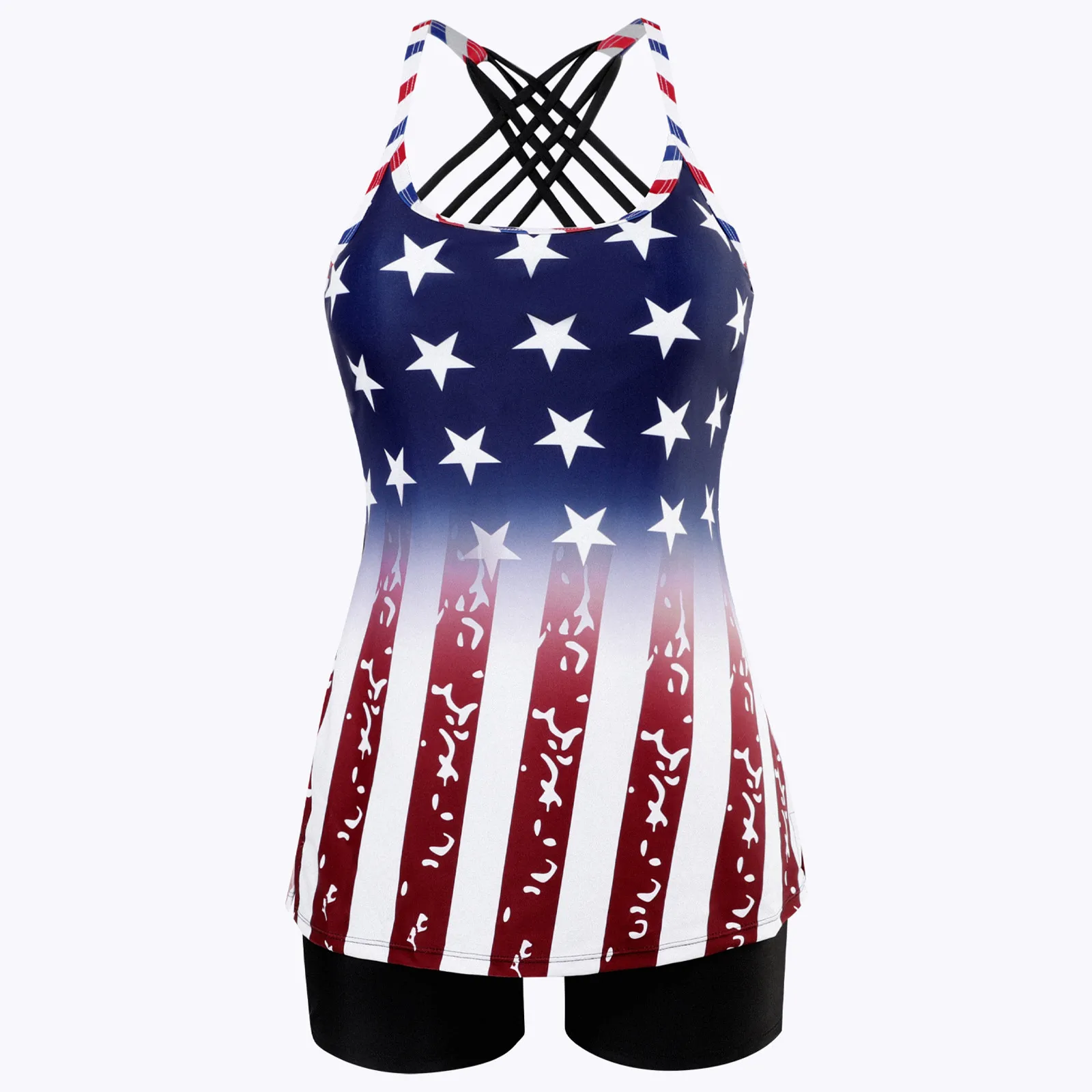 American Flag Tankini Women Summer Halter Swim Top Beach Print Holiday Swimsuit Women'S Stylish Flag-Print Slim-Fit Two-Piece T1