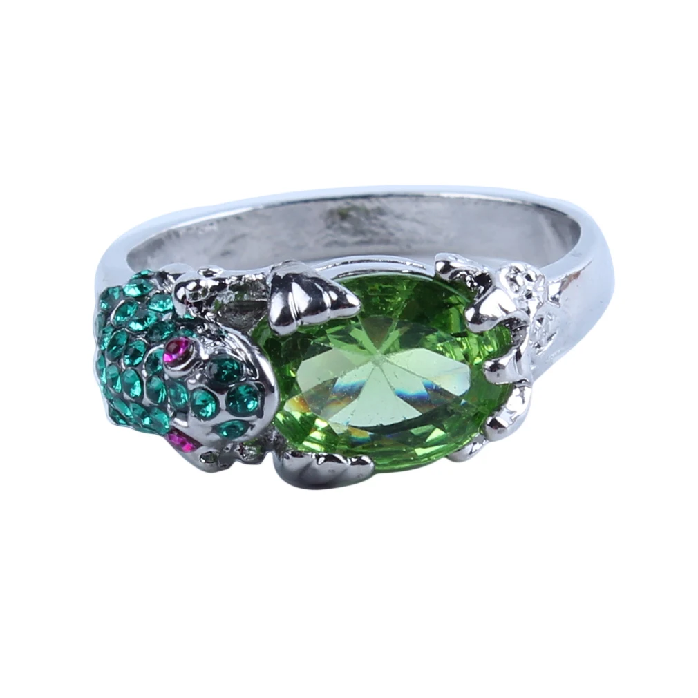 Milangirl Cute Frog Shape Finger Ring Vintage Green Cubic Zirconia Frog Hold Crystal Rings for Women Boho Animal Engagement Ring