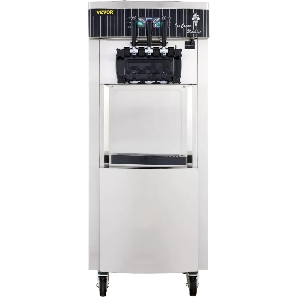 2200W Commercial Soft Ice Cream Machine 3 Flavors 5.3 to 7.4 gallons per hour Automatic Cleaning LED Panel