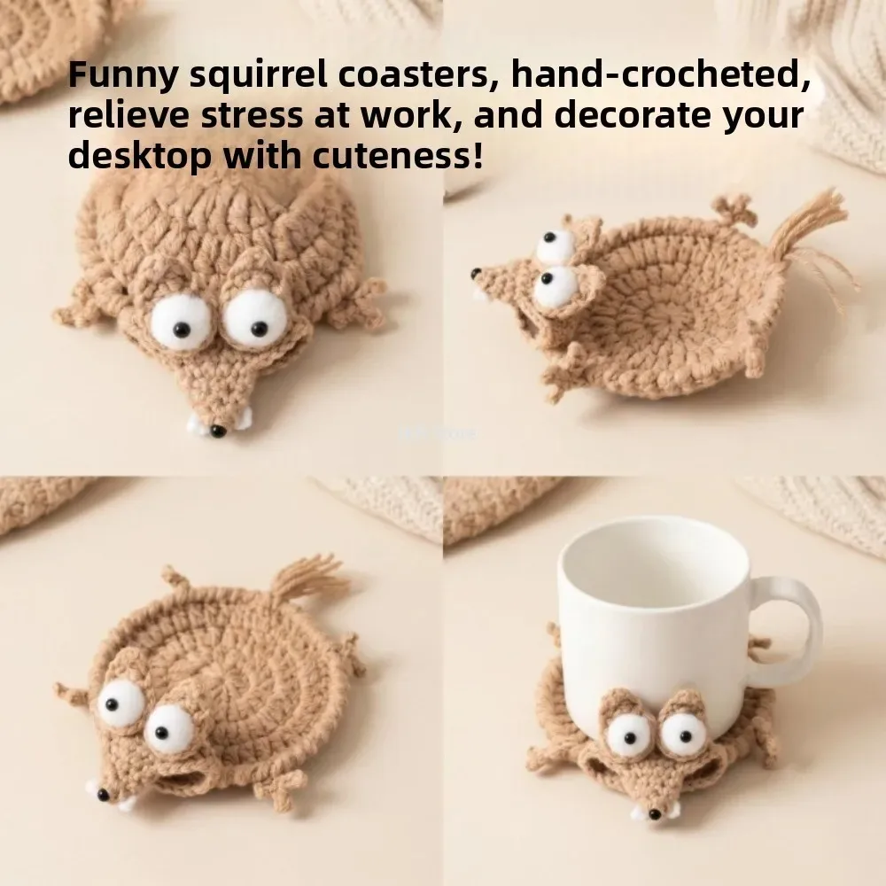 Animal Crochet Cup Coaster Handwoven Finished Coffee Mat Creative Desk Decor for Home Table Tea Coffee Decoration Gift Use