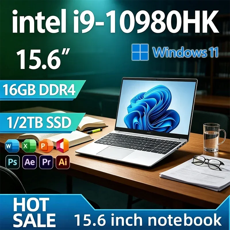 15.6inch Gaming Laptop Intel Core i9-10980HK 16GB RAM 1TB SSD Win11 Pro Portable Notebook Computer for Gaming Business