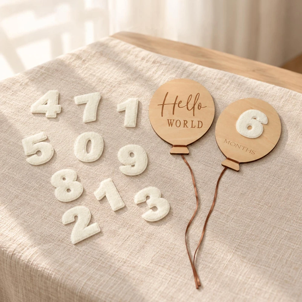 Baby Milestone Photo Props Felt Numbers Wood Balloon Set 0-12M Hello World Months Newborn Birthday Photography Decor Gifts