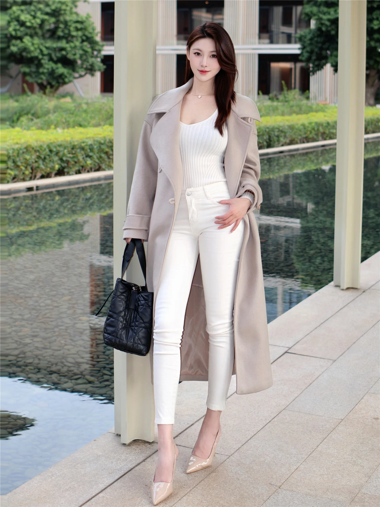 

White Slim Fit Denim Jeans Women's Spring High Waist Washed Elastic Pencil Pants Tummy Control Casual Cotton Stretch