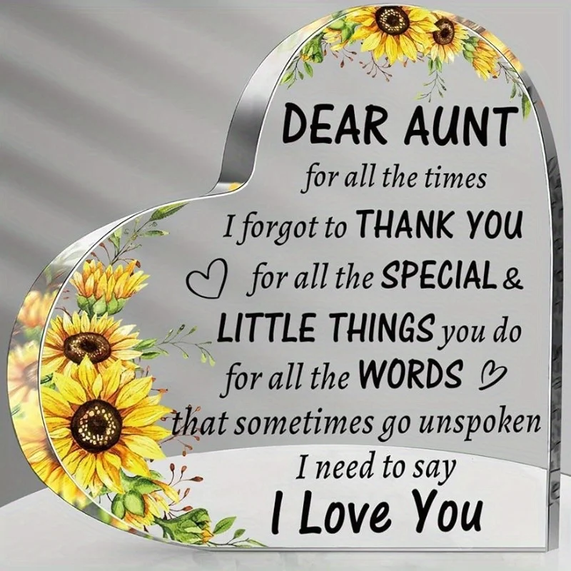 To My Auntie Sunflower Gift: Acrylic heart sign, ideal for birthdays/holidays – niece/nephew presents.