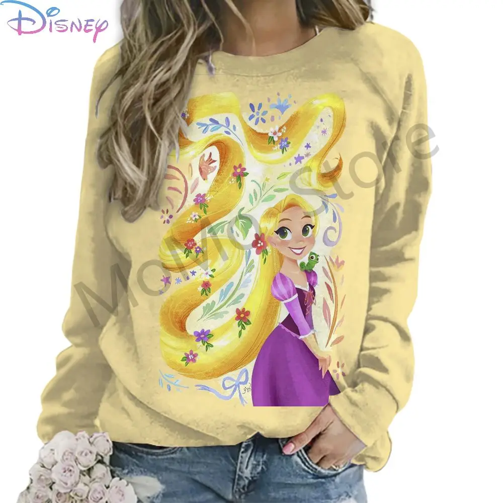 Disney Princess Women\'s Long Sleeve Sweatshirts O Neck Autumn Fashion Streetwear Kawaii Clothes 3D Print Party 2024 Street Wear