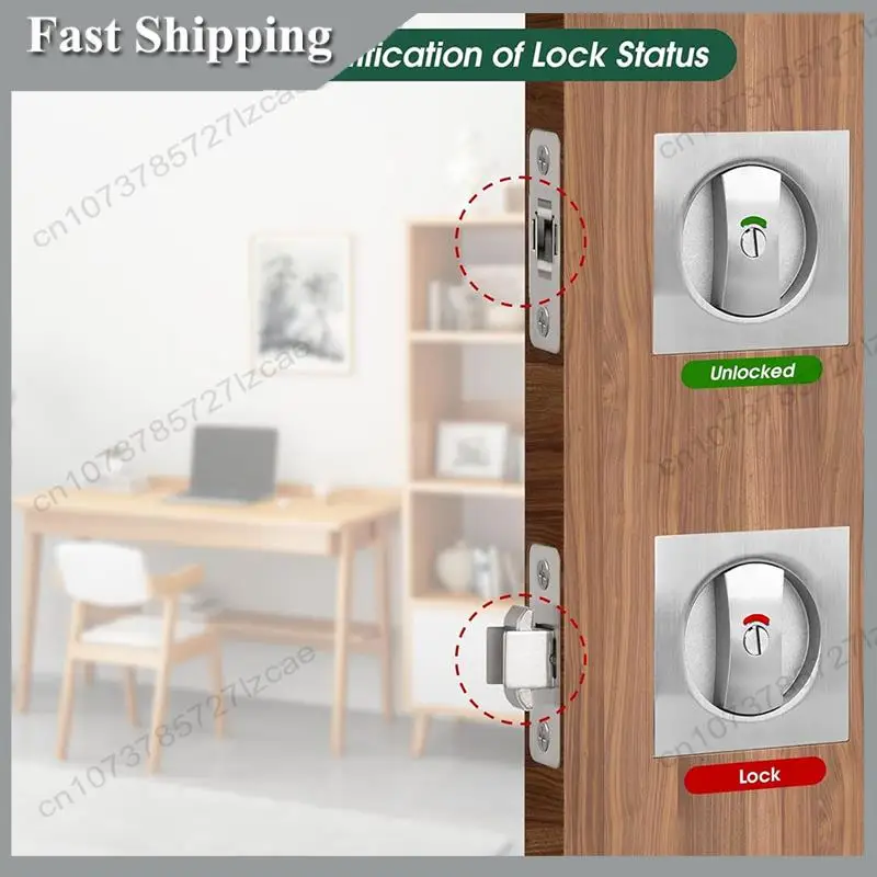 

-A99Z Pocket Door Lock With Indicator Light, Silver Privacy Square Pocket Latch, Barn Door Lock Pocket Door Hardware
