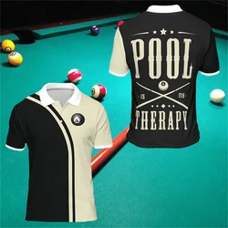 Billiards Cue Print Polo Shirt Men's Casual Sport Clothing Short Sleeve Lapel Shirts Personality Fashion 2025 New Loose Tee Top
