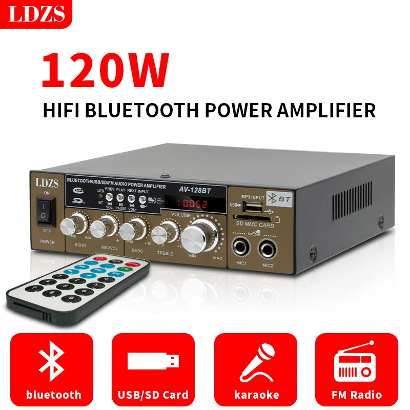 

LDZS Bluetooth 2.0 sound power amplifier 120W Mini hifi Stereo Class D home amplifier audio bass treble home theater