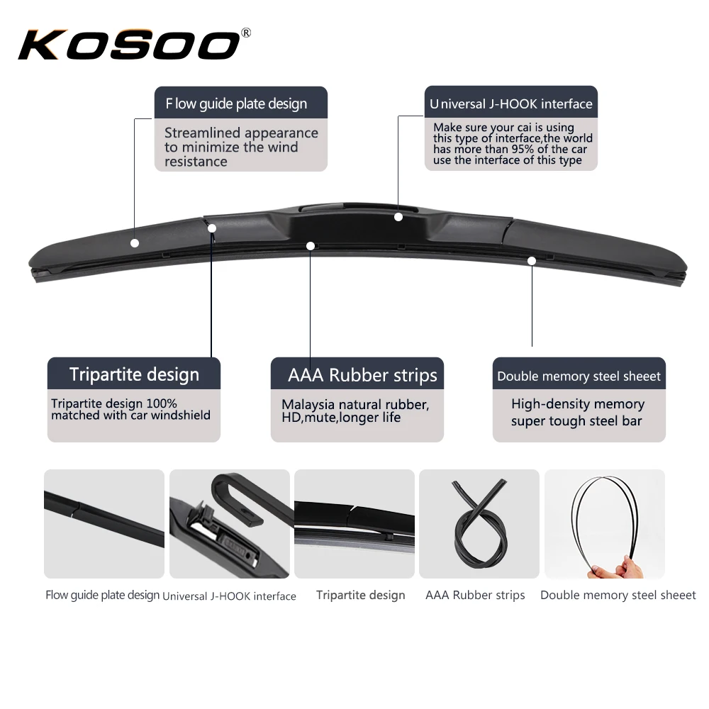 KOSOO Wiper Blade Universal U J Hook 14\