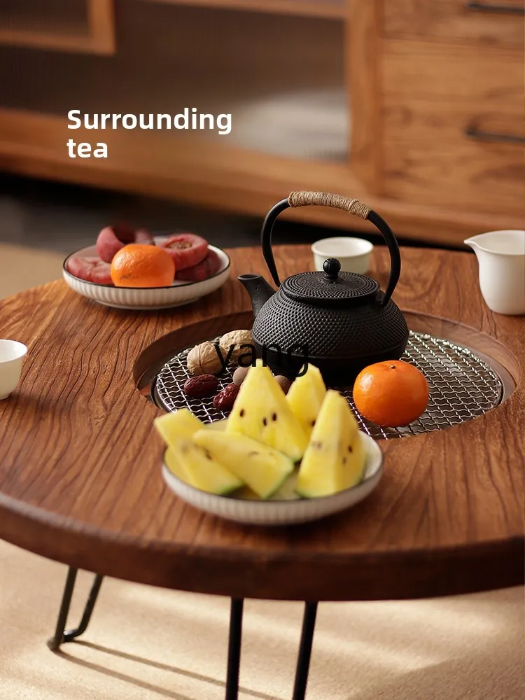 LMM solid wood brewed tea table balcony household barbecue hot pot table portable folding