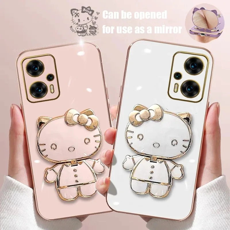 Luxury Hello Kitty Makeup Mirror Phone Case For Xiaomi 13T 12T 11T 13 12 11 Lite 5G NE POCO X6 X5 X4 GT F3 F4 F5 M6 Pro X3 NFC