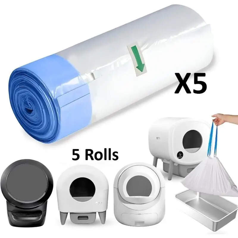 BHBD-Count Extra Thick For Automatic Cat Litter Box Liner 5 Rolls 20 Sheets Self-Cleaning With Drawstring For Robotic Cat Litter