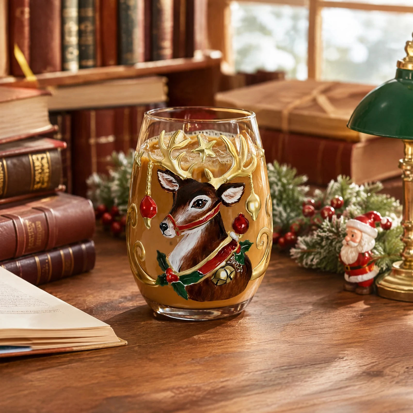 3D Embossed Christmas Glass Cup Santa Claus Reindeer for SNOWMAN Tree Festive Holiday Drinkware Winter Art