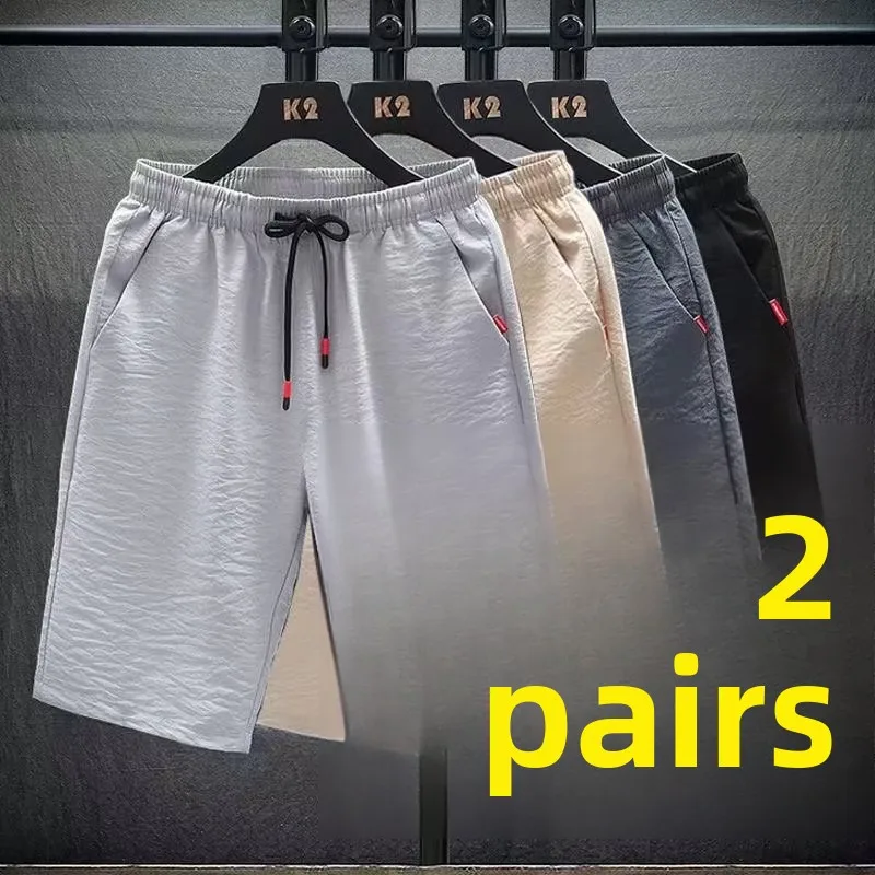 

Мужские летние уличные брюки из тонкого быстросохнущего дышащего ледяного шелка, свободные спортивные повседневные пляжные брюки-шорты (пять четвертей длины)