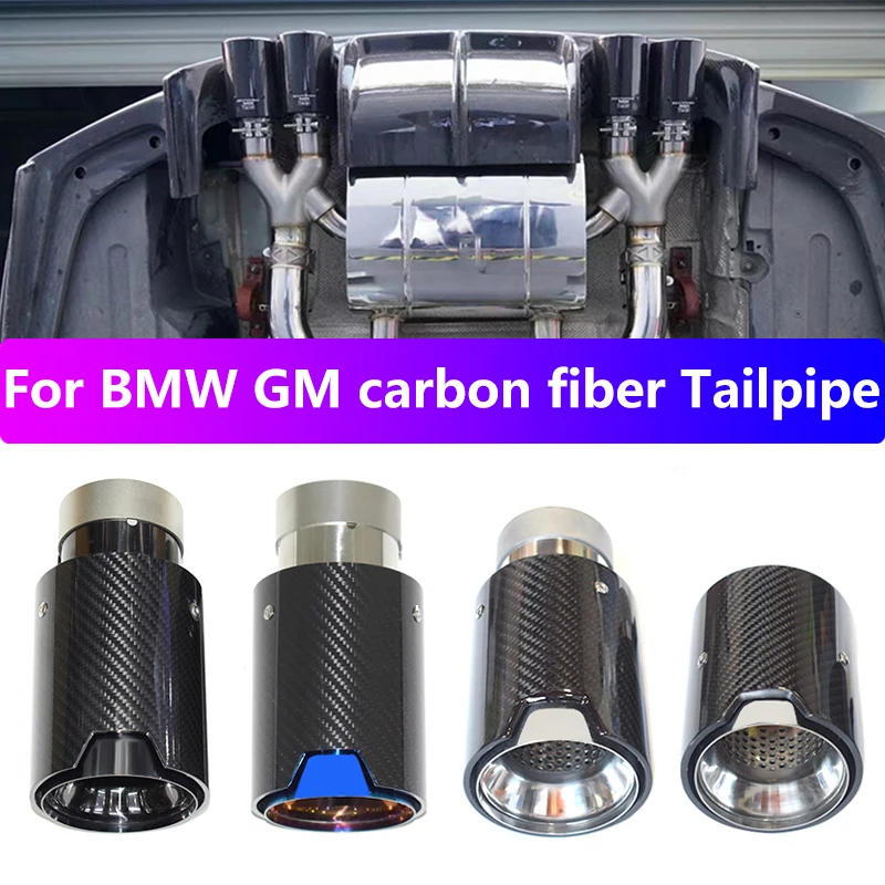 1pc for BMW car exhaust pipe upgrade exhaust pipe universal carbon fiber M logo stainless steel black muffler tip