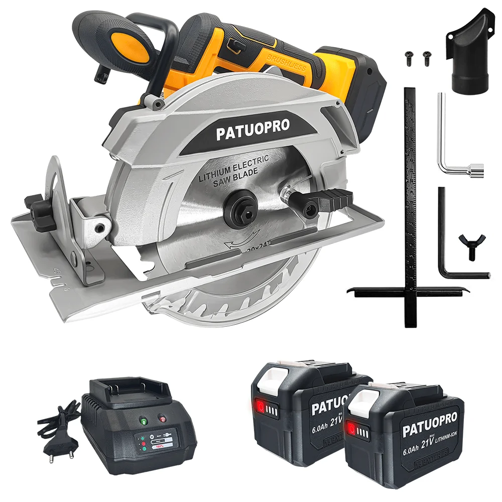 PATUOPRO 1500W Brushless Circular Saw 6.5inch Cordless Electric Saw Stone Woodworking Cutting Power Tools For Makita 18V Battery