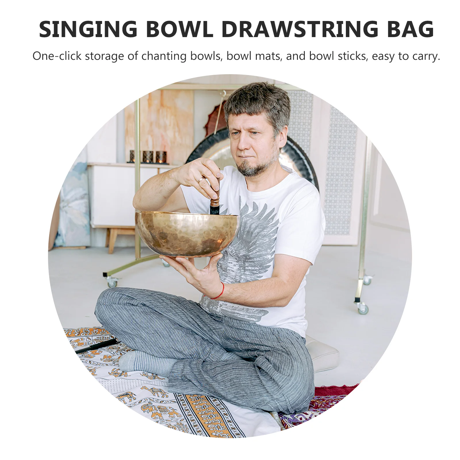 3 Pcs Drawstring Music Bowl Storage Bag Singing Cotton Linen Sound Pouch