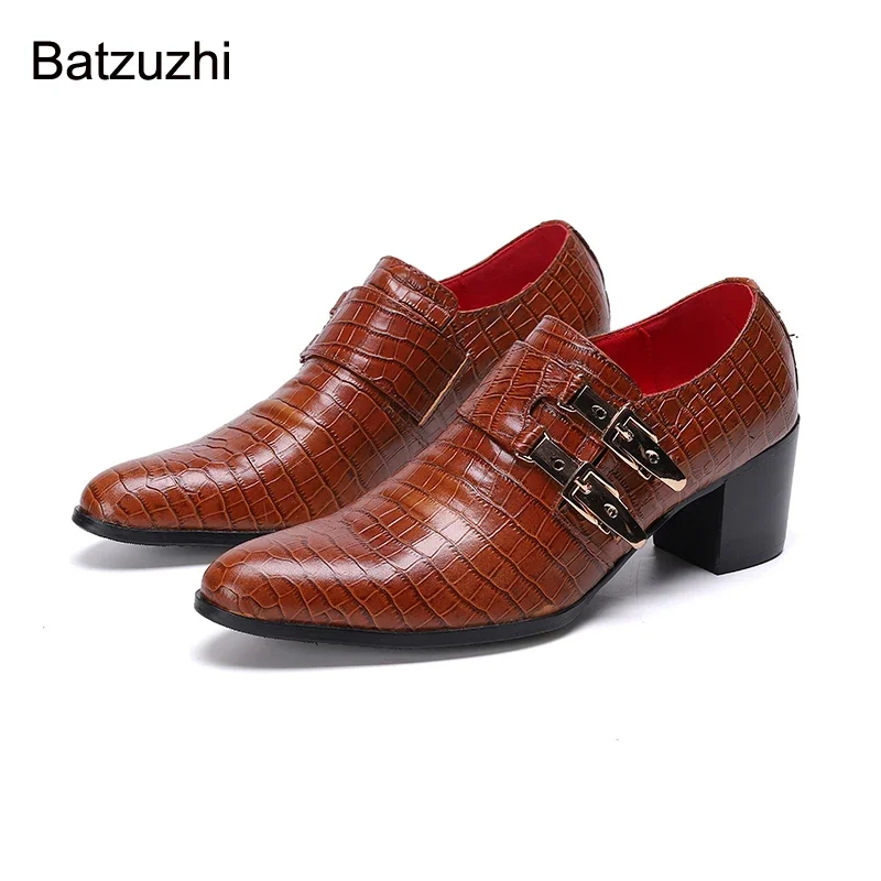 

Batzuzhi Luxury Handmade Formal Leather Dress Shoes Men Fashion Men Shoes Buckles 7cm Heels High Party and Wedding Shoes, 38-46!