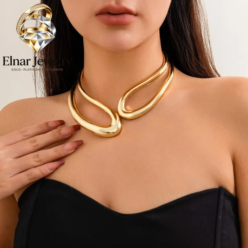 

Elnar Jewelry High-quality personalized 24k gold glossy ring gold necklace retro hollow AU999 irregular spring collar women's st