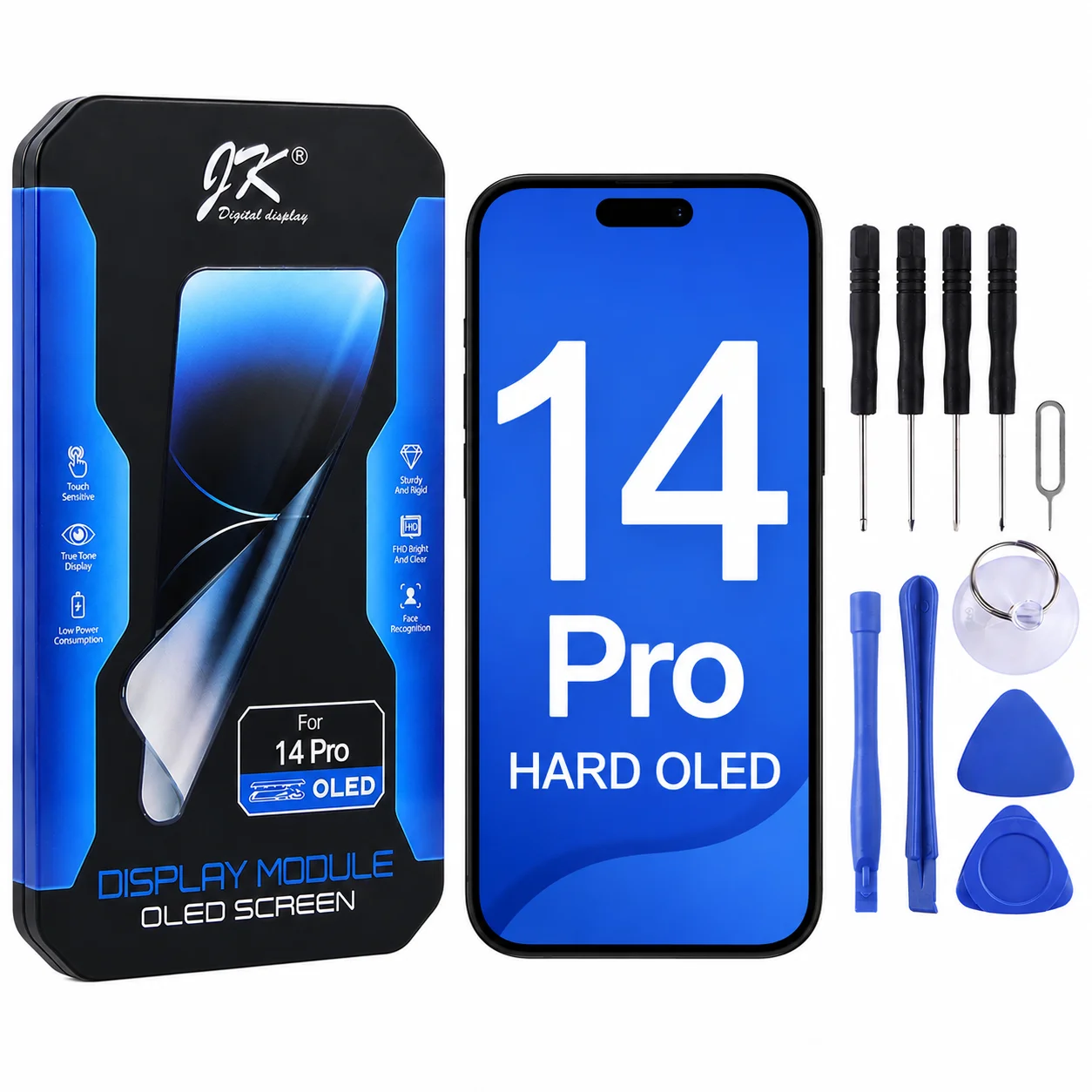

JK Hard OLED Display Replacement for iPhone 14 Pro Full Screen Assembly Repair Kit With Tools