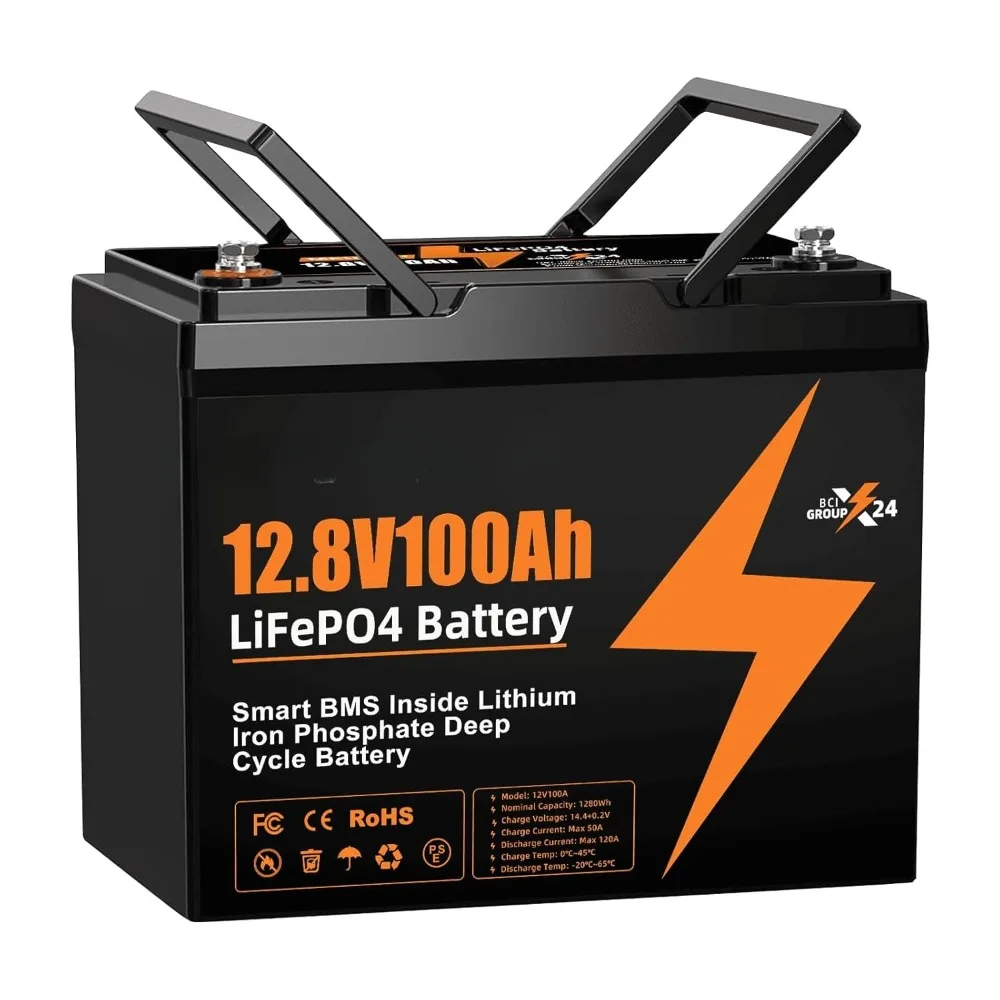 

12V 100Ah LiFePO4 Lithium Battery 12.8V Trolling Motor Battery Built-in 100A BMS 20000+ Deep Cycles 1280Wh, Customized