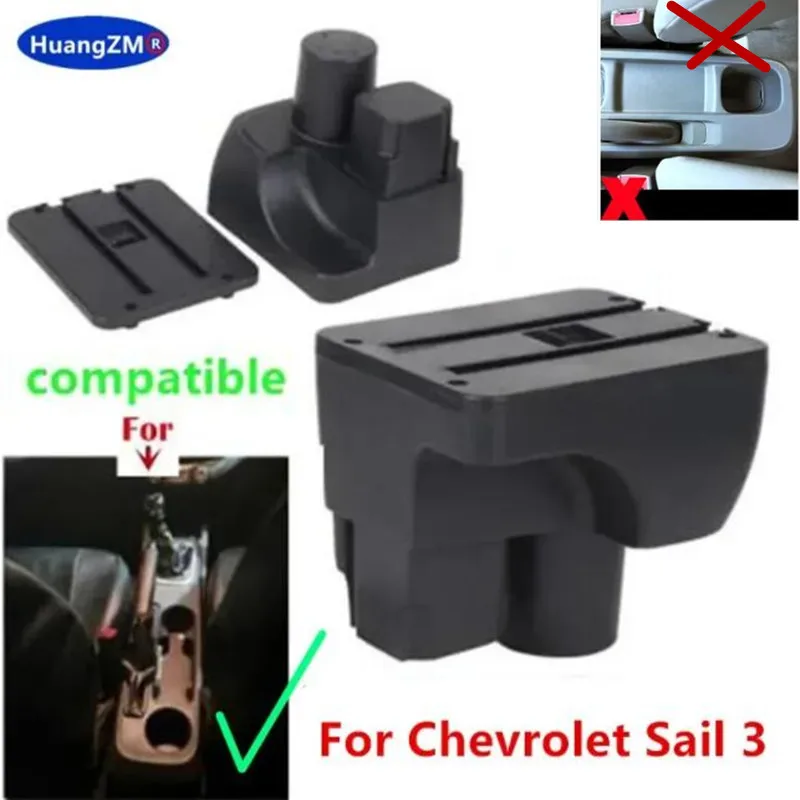 Car Central Armrest Storage Box for Chevrolet Sail 3 Aveo 3 Sail III Armrest box Cup holder Interior Retrofit Accessories