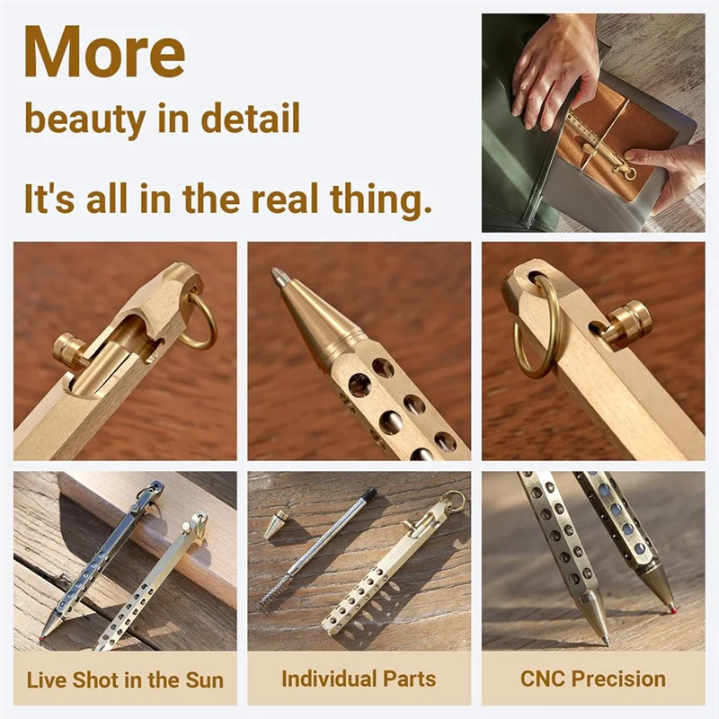 

Hexagonal Solid Brass Bolt Action Pen- 4-Pack Set Includes 40 Ballpoint Refills Pocket Design