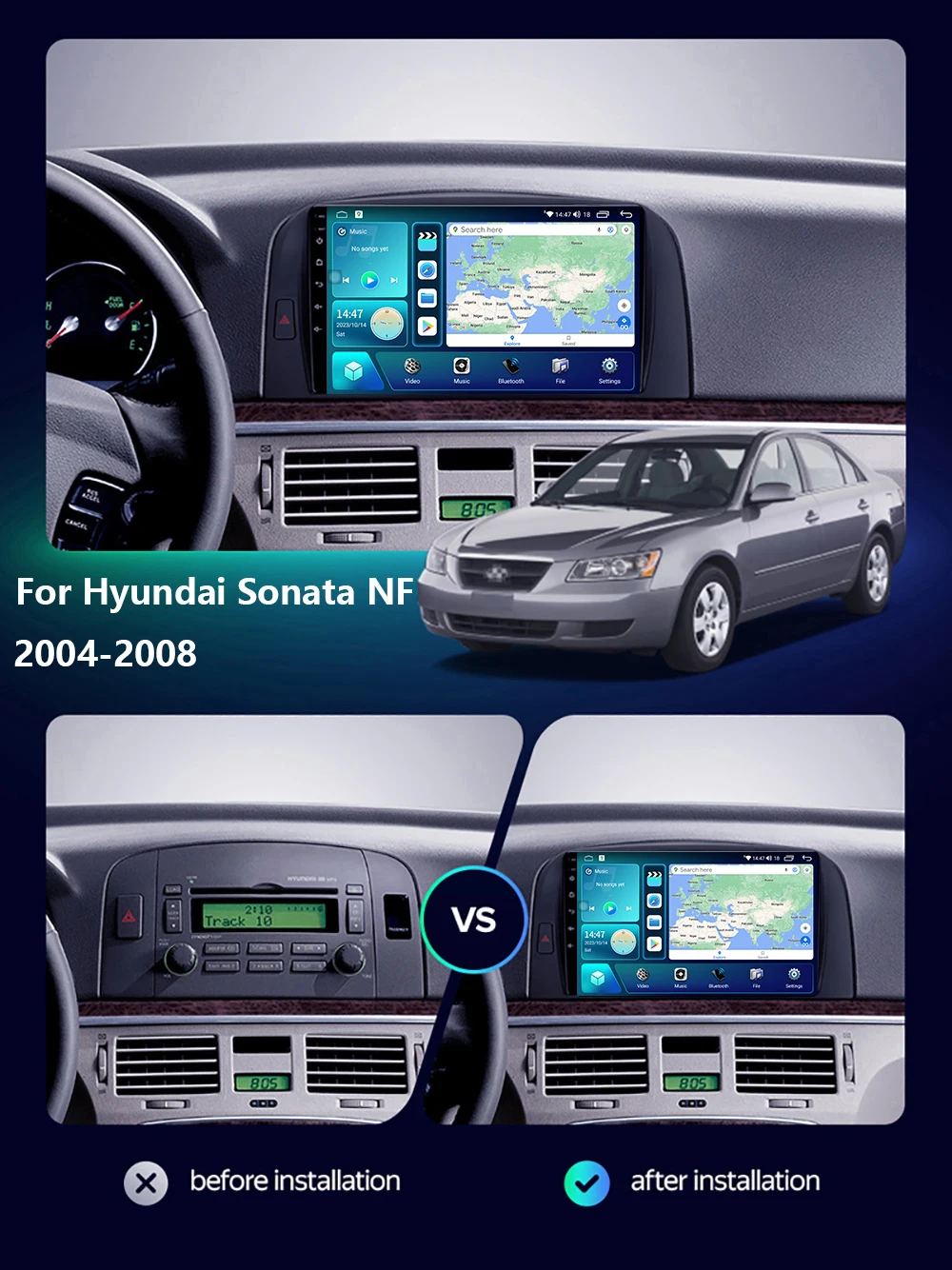 4G Wifi Car Stereo Radio GPS Navigation For Hyundai Sonata NF 2004 - 2008 Android Auto Head Unit Carplay Multimedia Player