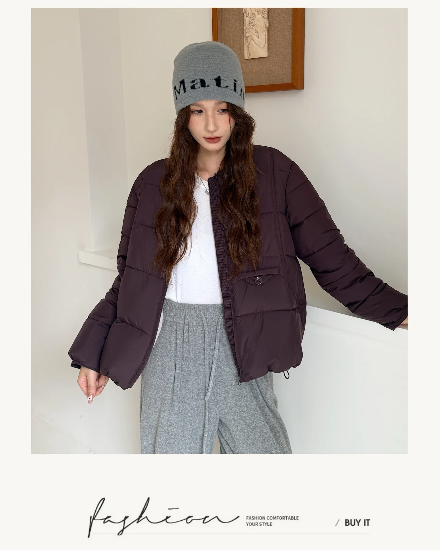 2026 Winter Women's Jacket Korean Patchwork Zipper Stylish Parkas Minimalist Versatile Coat Warm O-Neck Cotton Padded Outerwear
