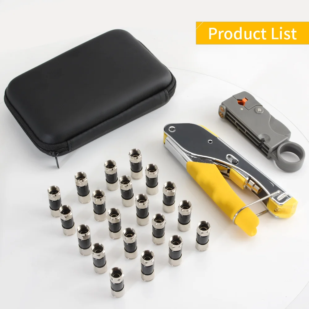Coaxial Cable Crimper Tool Kit, with 20Pcs RG6 F Connectors & RG6/RG11 Cable Stripper, Easy to Use Coax Crimping Repair Tool