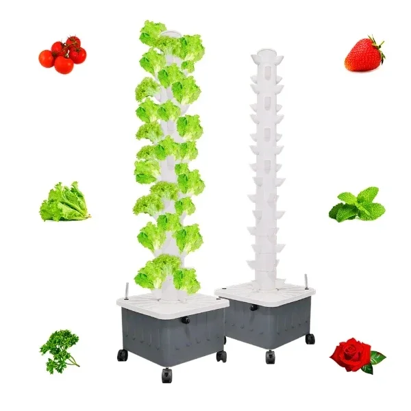 vertical hydroponic tower system double polyethylene material for agricultural greenhouse balcony garden with motor ventilation