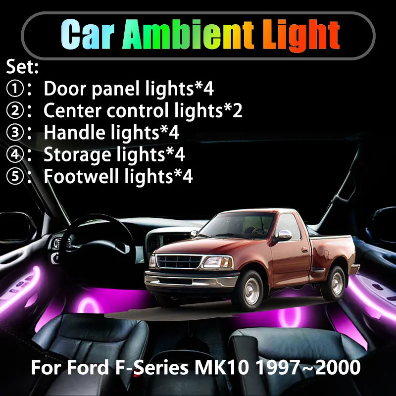

Для Ford F-Series MK10 1997 ~ 2000 Lobo 2/18 в 1 Автомобильное окружающее освещение Светодиодные внутренние светодиодные фонари багажника USB RGB Ensemble Streamer