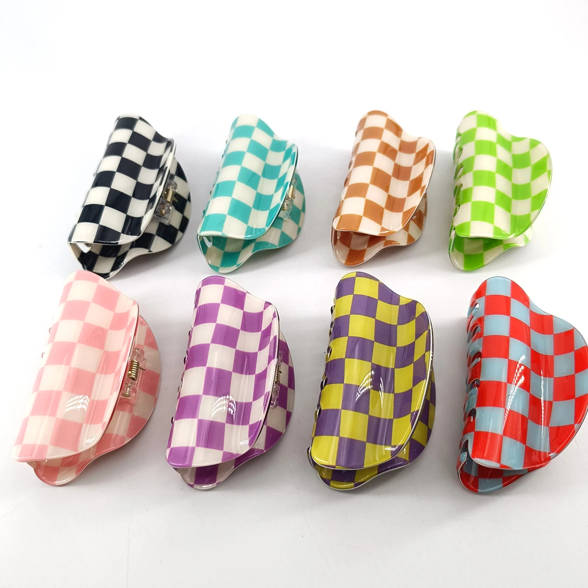 

Заколки для волос прямоугольной формы, 8 см, разноцветные, в клетку, для женщин и девочек, модные заколки для укладки, зажимы для волос.
