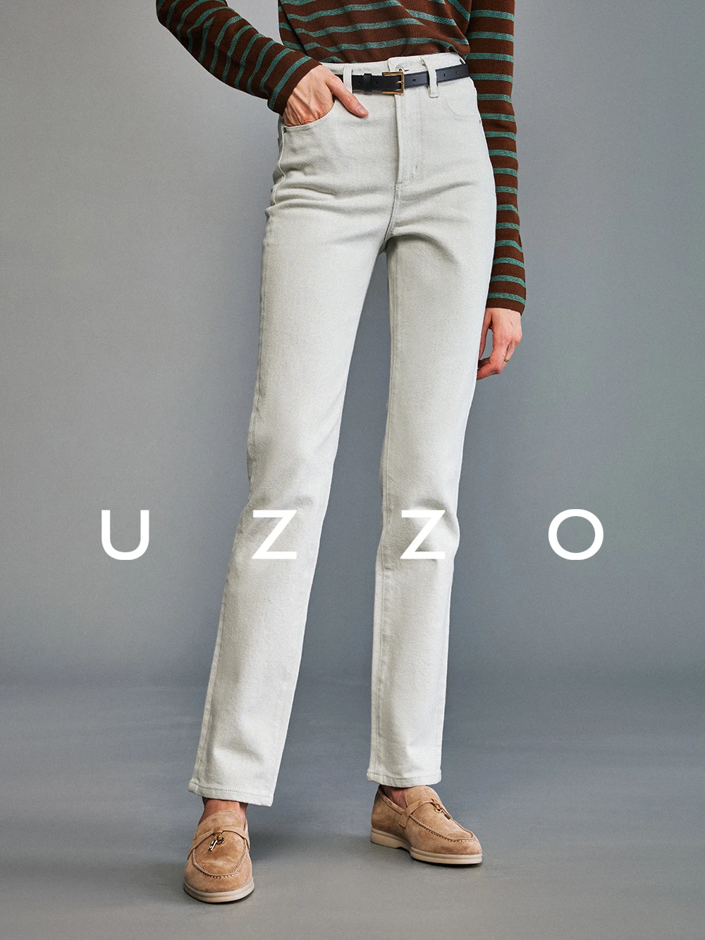 

UZZO женские узкие прямые джинсы-трубы с высокой талией, хлопковые эластичные джинсы с завышенной талией, плотные ферментные белые прямые джинсы