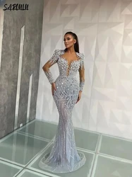 Illusion Beading Celebrity Evening Dress Party Mermaid Bride Robe elegante personalizzato Cocktail Prom Gown Vestidos De Novia