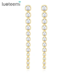 LUOTEEMI Long Tassel CZ Earrings Chains Sqaure Gold Color Crystal Stone Jewelry Special Statement Designer Fashion Party Earring