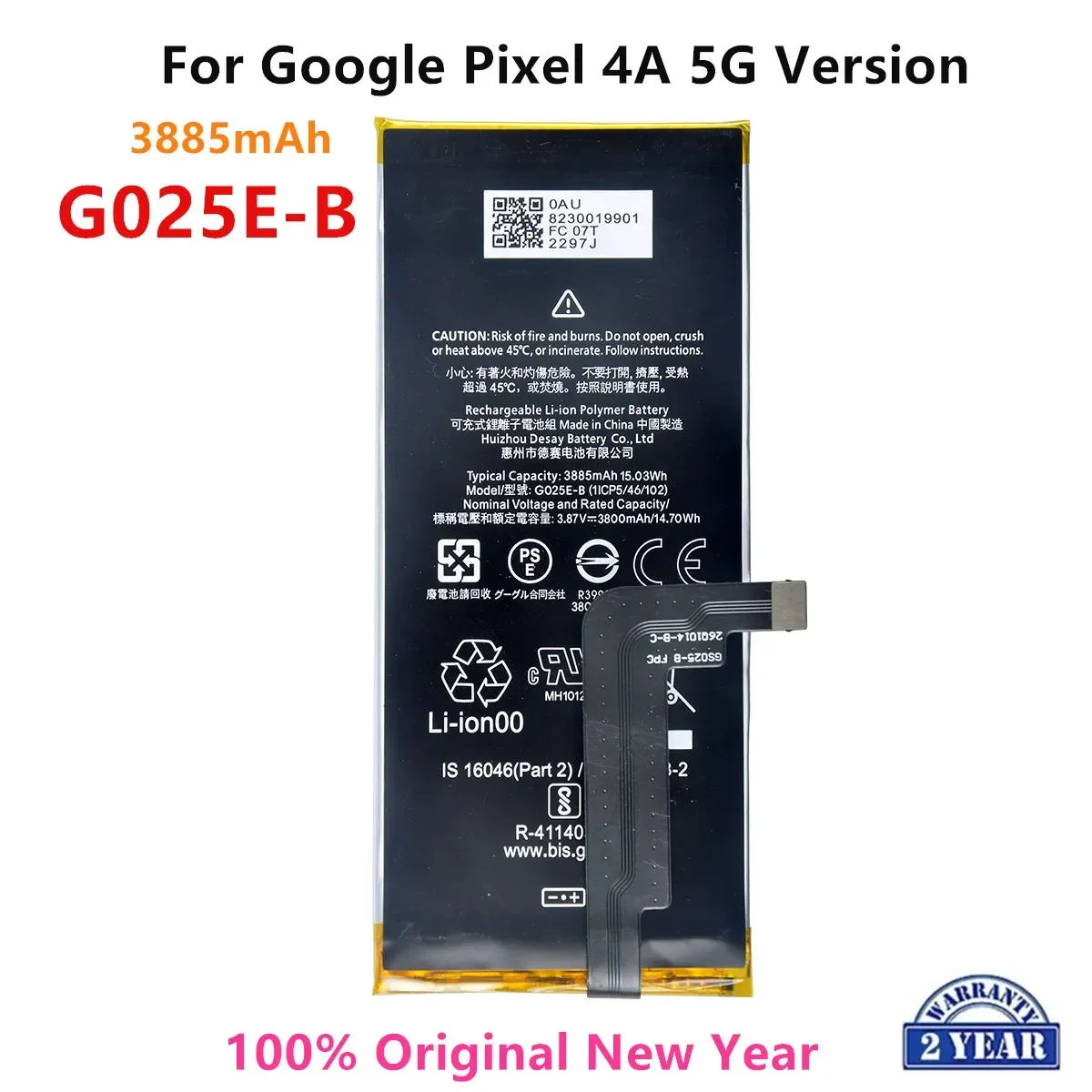 

100% Orginal G025E-B 3885mAh Replacement Battery For Google Pixel 4A 5G Version Genuine Latest Production Phone Batteries