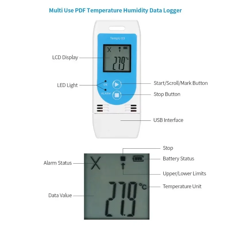 Digital Reusable Temperature Humidity Data Logger for Freezer