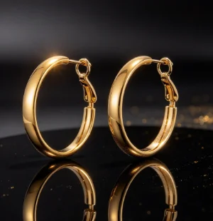 Plain Hoop Earrings Women's 24K Gold AU999 - Eye-catching Brushed Plain Hoop, Low-key Luxury, For Str